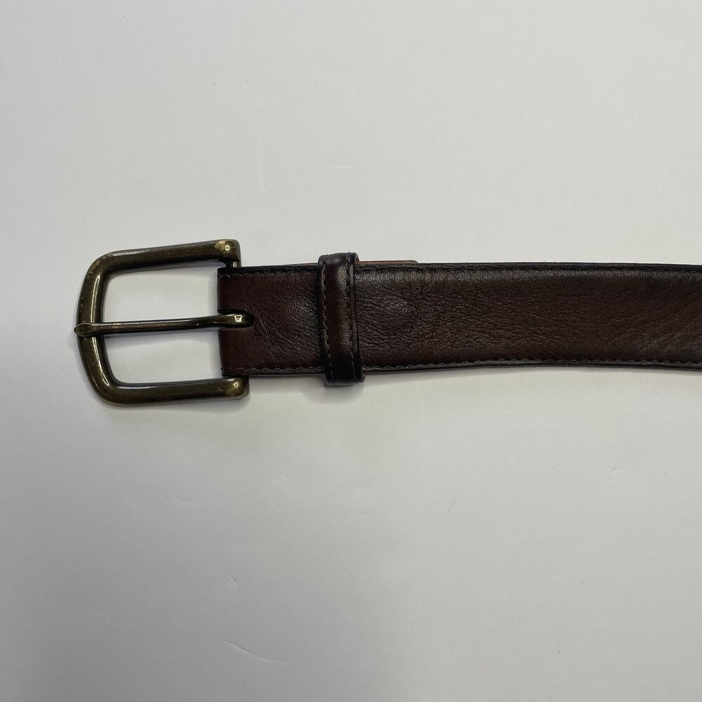 TECOVAS Brown Leather Belt 42 Genuine US Calfskin Made In Mexico Brass Buckle